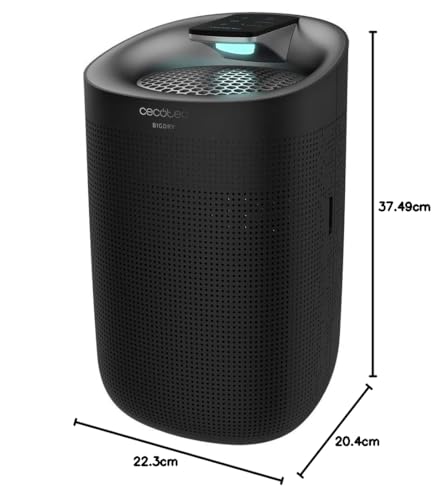 Cecotec Deshumidificador Eléctrico BigDry 3000 PureLight Black. 45 W, Deshumidificación hasta 750 ml/día, Purificador de Aire con Triple Proceso de filtración, Depósito 1L, 3 Velocidades, 25m2