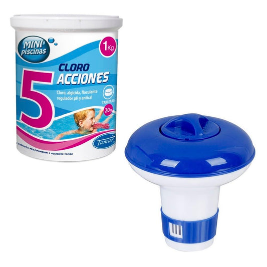 LOLAhome Pack de Cloro en tabletas -Pastillas y dispensador de Cloro Azul y Blanco, Incluye 50 tabletas de Cloro de 20 gr de 5 Funciones