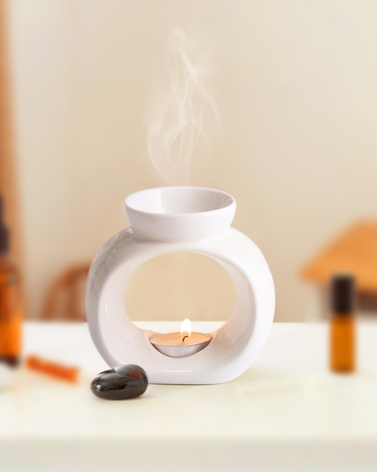 Gwezmxs Quemadores de Aceites Esenciales y Velas, para Ceras Aromáticas, Esencias, Crema Catalana y Azúcar, La Chimenea Quemador de Cera y el Cauldron Colgante para una Experiencia Aromática Única