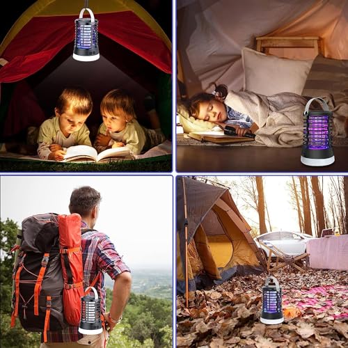 Lámpara Antimosquitos Eléctrico para Camping, Mosquitera Eléctrica USB 3 En 1 Trampa para Mosquitos 2200mAh Recargable A Prueba De Agua, 3 Modos Matamoscas IP66 para Interior y Exterior