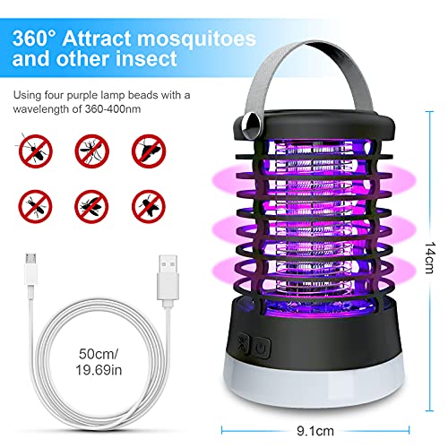 Lámpara Antimosquitos Eléctrico para Camping, Mosquitera Eléctrica USB 3 En 1 Trampa para Mosquitos 2200mAh Recargable A Prueba De Agua, 3 Modos Matamoscas IP66 para Interior y Exterior