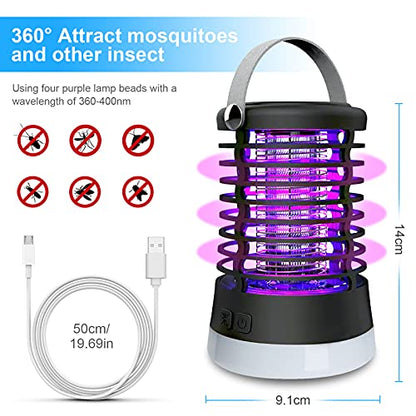 Lámpara Antimosquitos Eléctrico para Camping, Mosquitera Eléctrica USB 3 En 1 Trampa para Mosquitos 2200mAh Recargable A Prueba De Agua, 3 Modos Matamoscas IP66 para Interior y Exterior