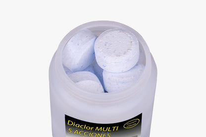 Kit Cloro Piscinas Pequeñas DIACLOR Multi 5 ACCIONES 500 GR (Pastillas 20 GR) SIN Cobre + Antialgas DIAQUAT SPA 500 ML + DOSIFICADOR