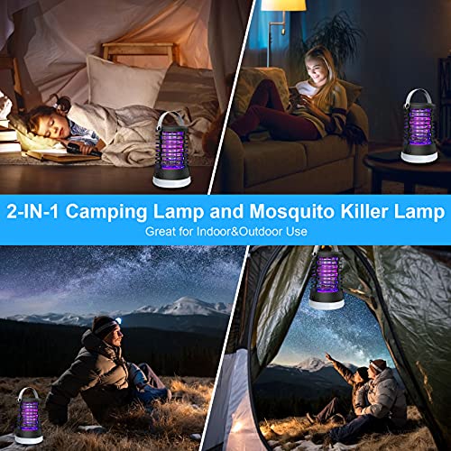 Lámpara Antimosquitos Eléctrico para Camping, Mosquitera Eléctrica USB 3 En 1 Trampa para Mosquitos 2200mAh Recargable A Prueba De Agua, 3 Modos Matamoscas IP66 para Interior y Exterior