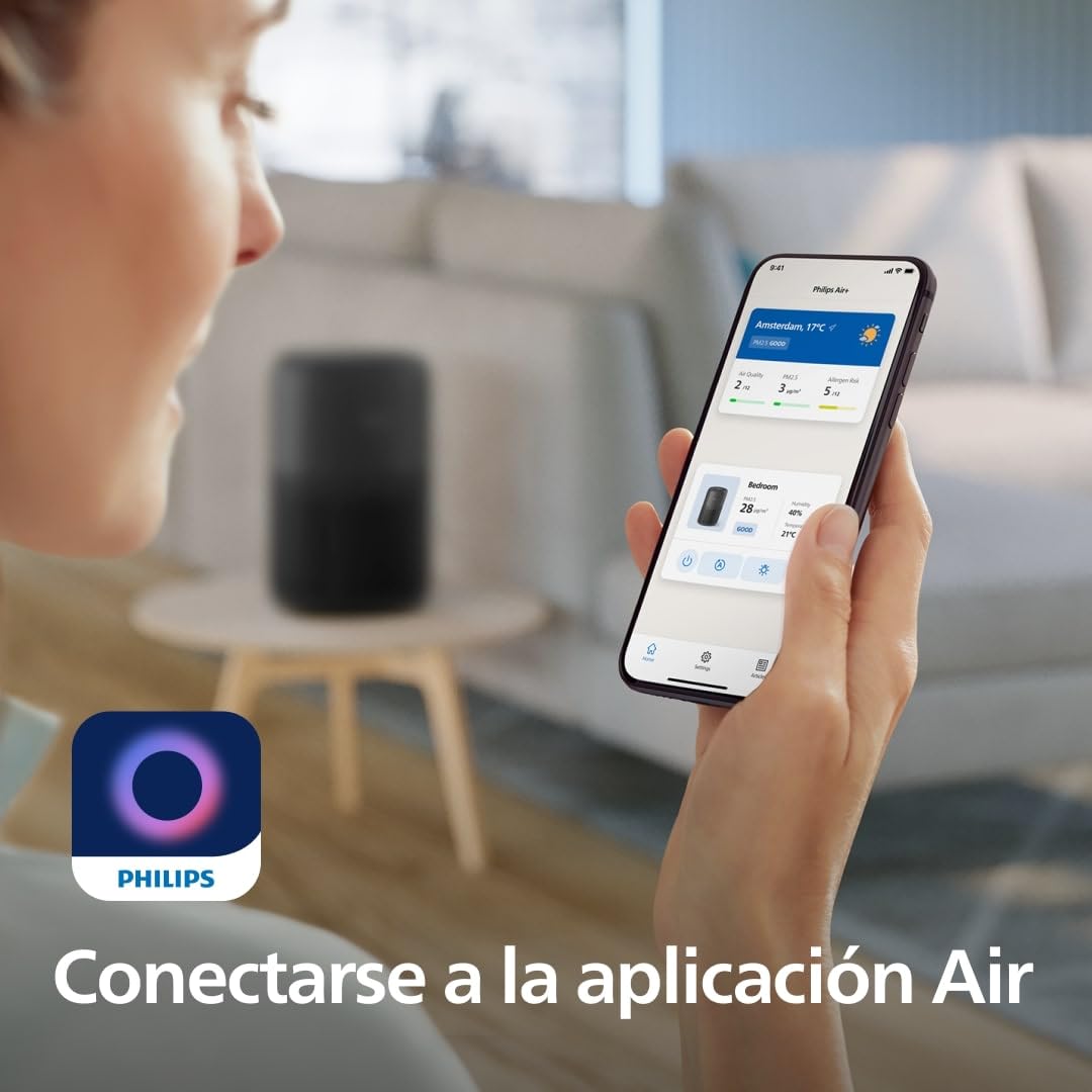 Philips Purificador de aire Serie 900, HEPA NanoProtect + Filtro de carbón activo, CADR 250m³/h para alérgicos de 65m², silencioso, inteligente y de bajo consumo (AC0950/10)