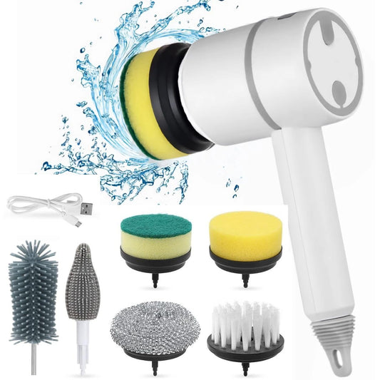 Cepillo Eléctrico Limpieza Multiusos | Kit Completo 6 Cabezales | Cocina, Baño, Lavabo, Suelos, Ruedas | Recargable, Giratorio, Portátil, Resistente