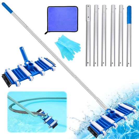 Aspirador Piscina,Kit Limpiafondos Piscina Manual,Limpiafondos Piscina,Lncluye 6 Varillas Reforzadas-Conexión de hasta 2,1 M de Longitud-para Piscinas, Fuente, Hidromasaje