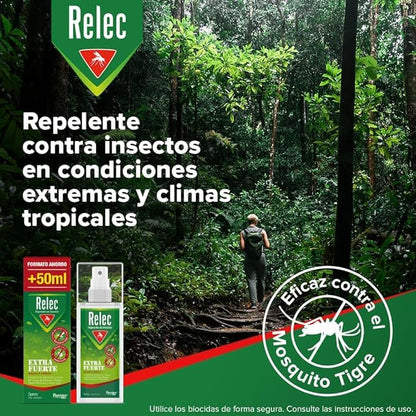 Relec Extra Fuerte Spray Antimosquitos, Repelente de Mosquitos 125ml, Eficaz Contra El Mosquito Tigre, Protección Contra las Picaduras de Mosquitos en Condiciones Extremas y Zonas Tropicales