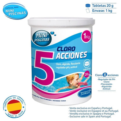 LOLAhome Pack de Cloro en tabletas -Pastillas y dispensador de Cloro Azul y Blanco, Incluye 50 tabletas de Cloro de 20 gr de 5 Funciones