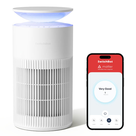 SwitchBot Purificador De Aire Con App Y Luz Nocturna, CADR 400m³/h Hasta 83㎡, Filtro HEPA Elimina 99.97% De Moho, Polvo, Polen, Modo Sueño 20dB, Modo Mascotas Para Familias Con Animales