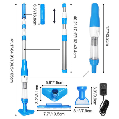PoolyPoly 3 en 1 Limpiafondos de Piscina a Bateria, Aspirador de Piscina Inalámbrica con Mango Telescópico, Aspiradora Manual para SPA, Piccola Piscina Pequeñas, 90 Minutos Limpieza, Azul