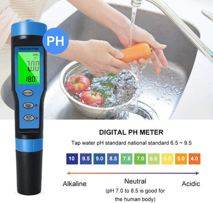 Ueomul Medidor pH Digital 4 EN 1 con TDS EC Temperatura, pH Meter Piscina Alta Precisión 0.01 Resolución, Impermeable IP67 pH Tester Agua con Compensación Automática de Temperatura