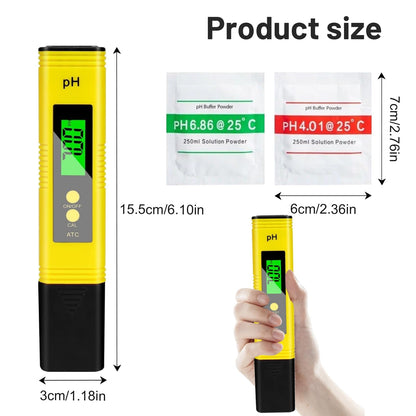 Medidor PH Tester Medidor Digital de PH 0-14 Medidor de Digital Medición de PH Pantalla Digital Alta Precisión de 0,01 Auto Calibración Pantalla LCD para Piscinas Acuario Laboratorio Amarillo