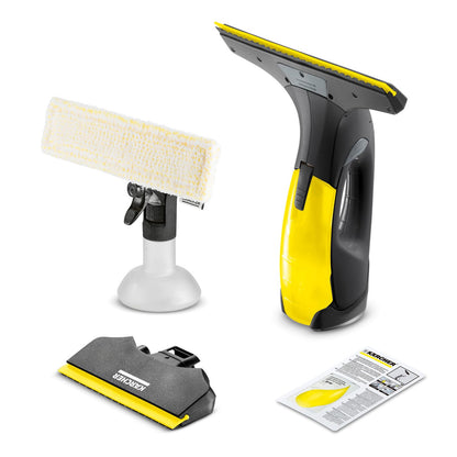 Kärcher Limpiadora de Cristales WV 2 Black Edition, Autonomía de Batería: 35 min, Indicador LED Estado Batería, 2 Boquillas de Aspiración, Pulverizador y Paño Microfibra, 20 ml Detergente