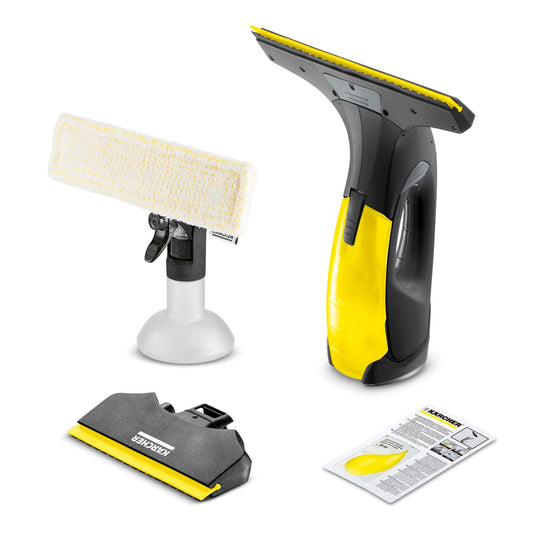 Kärcher Limpiadora de Cristales WV 2 Black Edition, Autonomía de Batería: 35 min, Indicador LED Estado Batería, 2 Boquillas de Aspiración, Pulverizador y Paño Microfibra, 20 ml Detergente