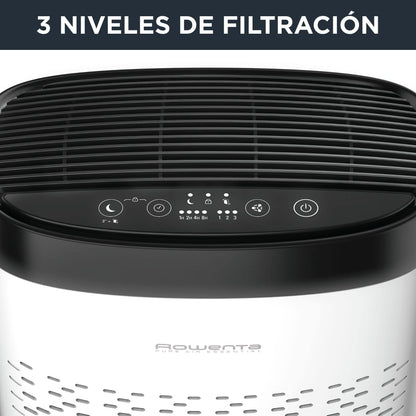 Rowenta Pure Air Essential PU2530 purificador de aire con prefiltro, filtro de carbón activo y filtro de partículas finas, 3 velocidades, modo Silencio, indicador de cambio de filtro y temporizador