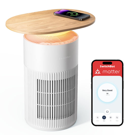 SwitchBot Purificador De Aire Con App Y Luz Nocturna, CADR 400m³/h Hasta 83㎡, Filtro HEPA Elimina 99.97% De Moho, Polvo, Polen, Modo Sueño 20dB, Modo Mascotas Para Familias Con Animales