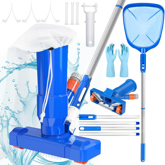 ZQEJEFD Aspirador de Piscina, Aspiradoras de Mano para Piscinas con 4 Postes de Aluminio Extraíbles y Skimmers para Piscinas, Kit de Limpieza Piscina para Bañera de Hidromasaje de Fuente de Piscina