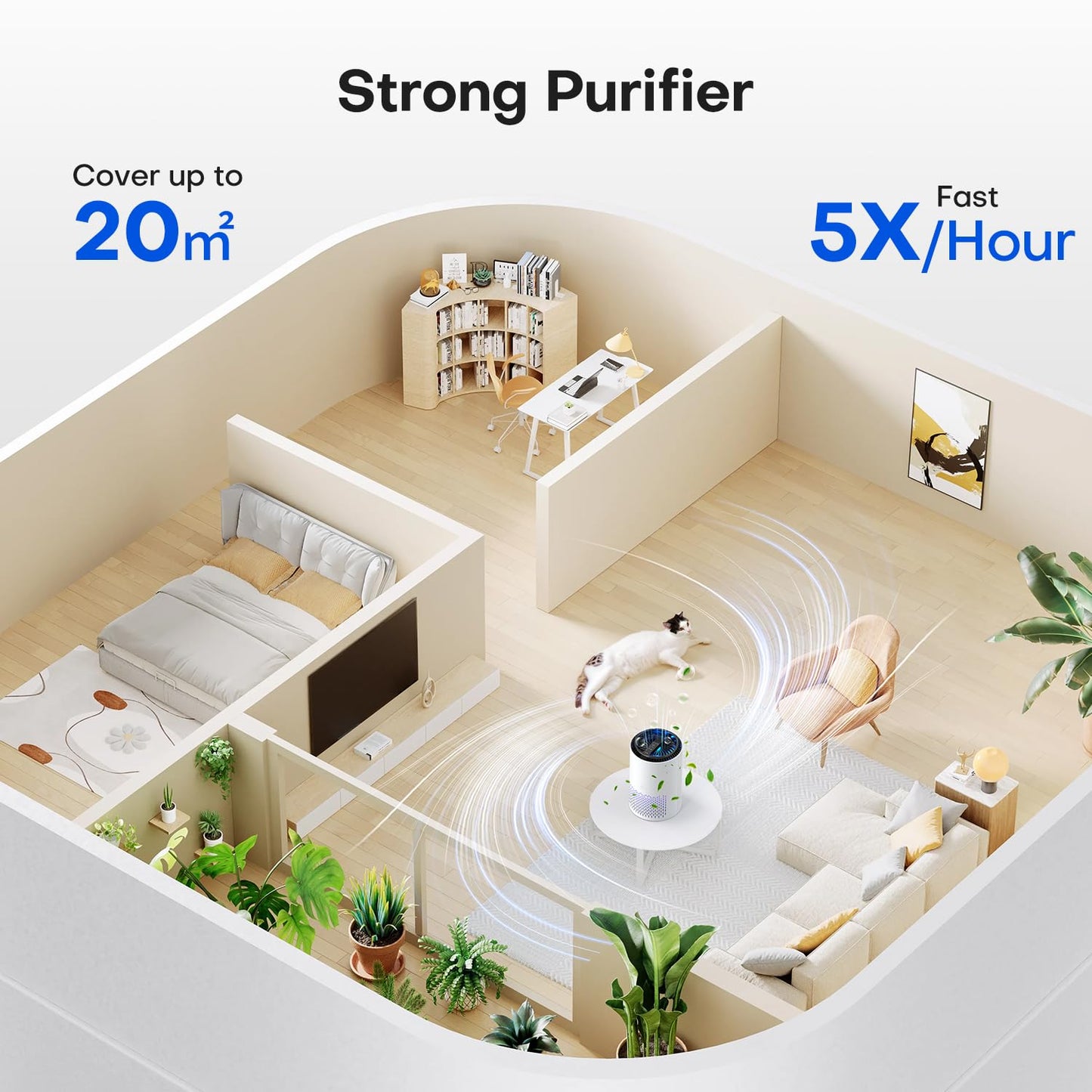 QEXREED Purificador De Aire Para Alergias En Hogar, Filtro HEPA De Alta Eficiencia, 3 Velocidades Y Temporizador, Elimina AléRgenos Y PartíCulas