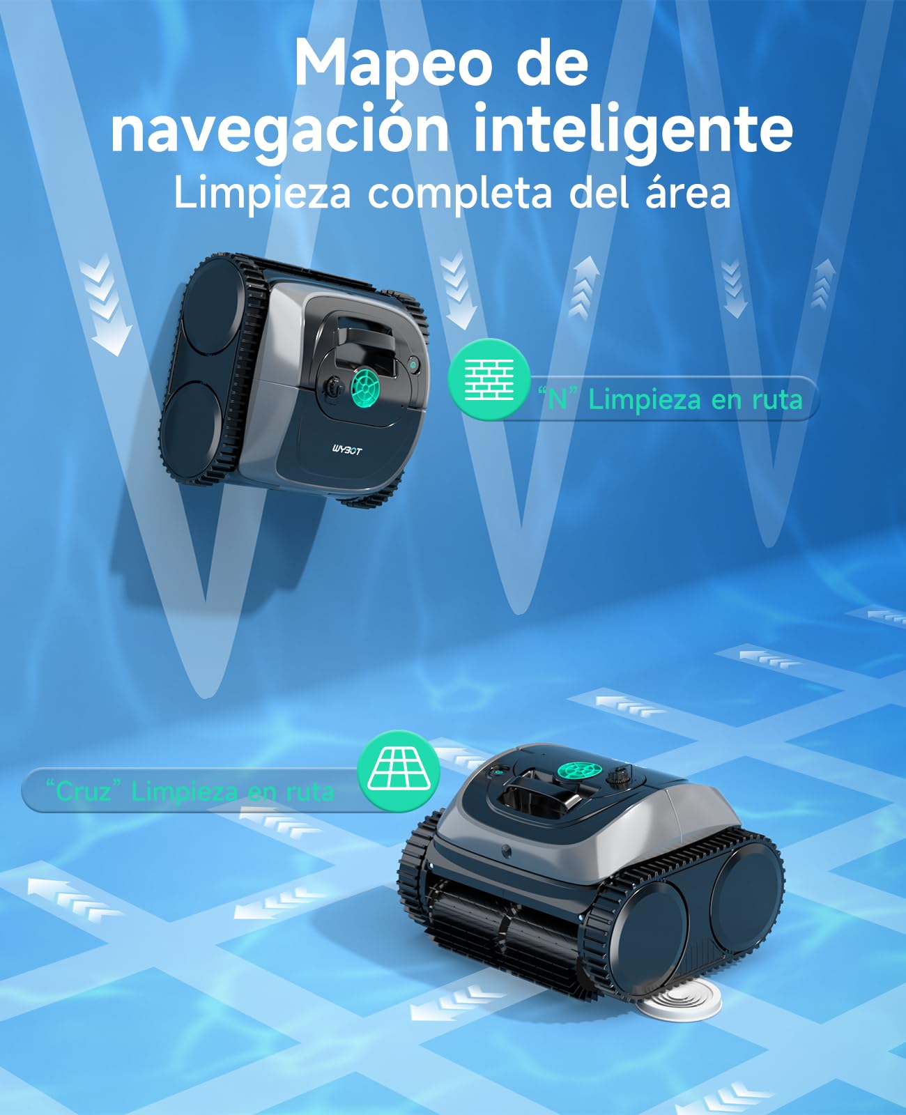 WYBOT C1 Robot Limpiafondos Piscina con Planificación Inteligente de Rutas, Limpieza Automática para Fondo/Paredes/Línea de Agua, Triple Motor Mejorado Que Funciona Durante 150 mins, hasta 150㎡