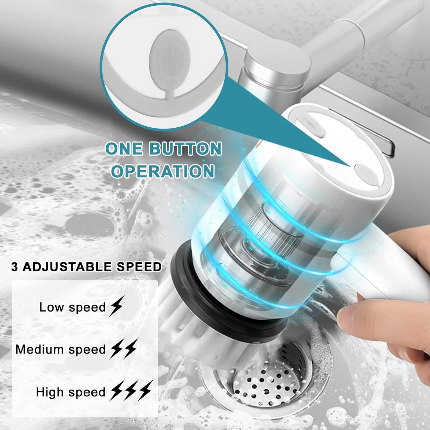 Cepillo Eléctrico Limpieza Multiusos | Kit Completo 6 Cabezales | Cocina, Baño, Lavabo, Suelos, Ruedas | Recargable, Giratorio, Portátil, Resistente