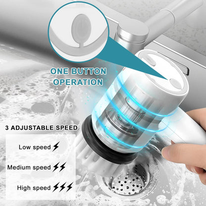 Cepillo Eléctrico Limpieza Multiusos | Kit Completo 6 Cabezales | Cocina, Baño, Lavabo, Suelos, Ruedas | Recargable, Giratorio, Portátil, Resistente