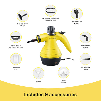 COMFORDAY Limpiador de Vapor de Mano, Limpiador de Vapores Portátil de Usos Múltiples con 9 Accesorios para Quitar Manchas, Alfombras, Cortinas, Asientos de Auto, Cocina, Chinches, Piso, Baño