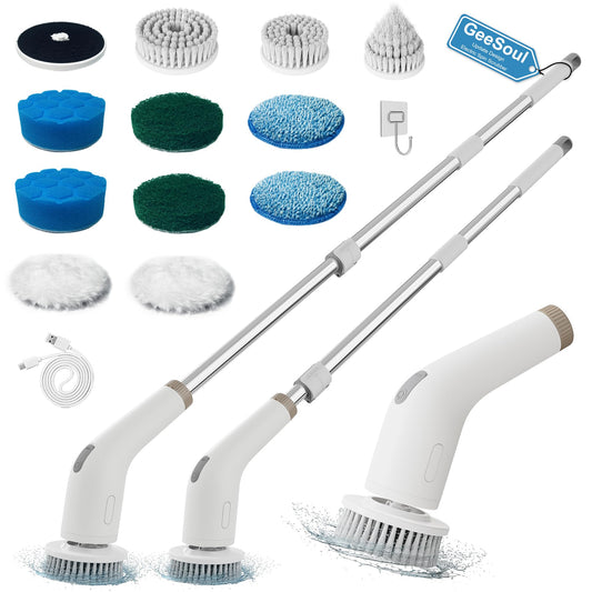 GeeSoul Cepillo de limpieza eléctrico giratorio 13 en 1, gran potencia con 2 velocidades ajustables, cepillo limpiador de ducha para baño, bañera, inodoro, cocina, regalos para abuela