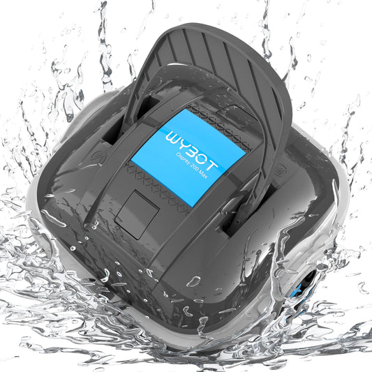 WYBOT Robot Limpiafondos Piscina Electrico, 100 Mins Estacionamiento Automático, Sin Cable Robot Limpiafondos Piscina con Motores de Doble Tracción para Aspirador Piscinas de hasta 80m² Gris Oscuro