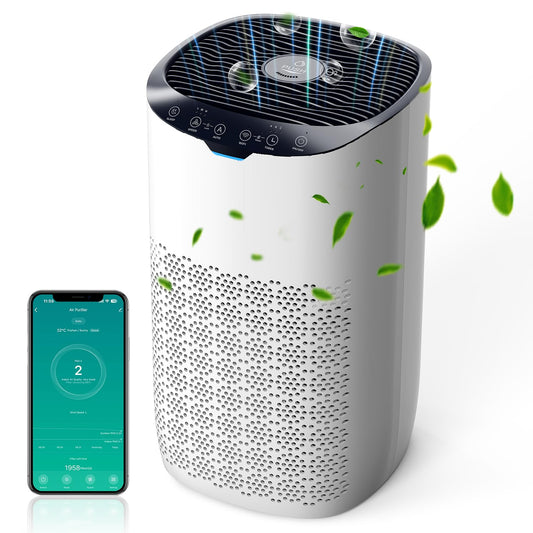 GOAMGE Purificador de Aire para Hogar de 120 ㎡, CADR 300 m³/h, APP Control, Control por Voz, Indicador de Calidad del Aire y Auto Modo, Previene el Polen, el Polvo y el Pelo de Mascotas