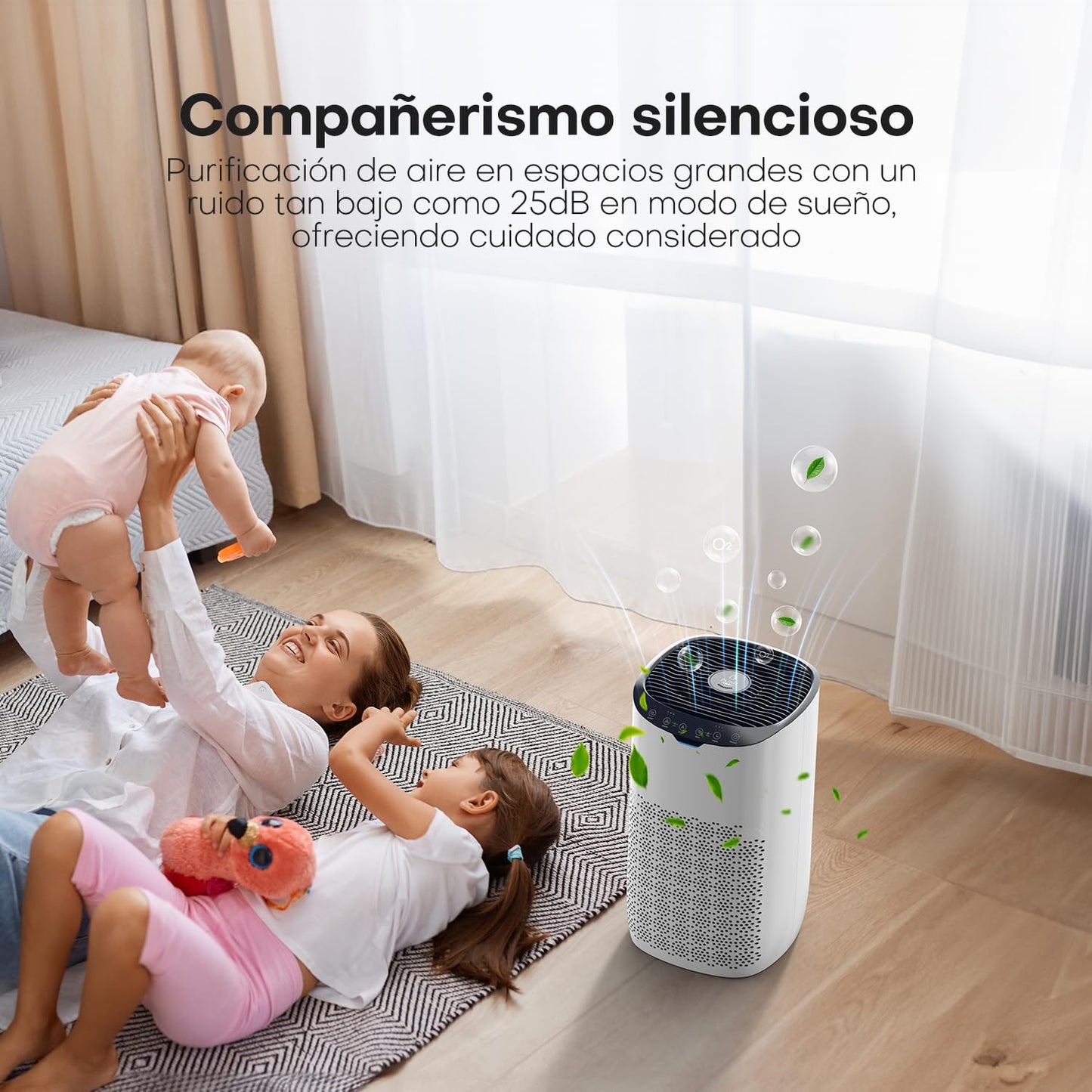 GOAMGE Purificador de Aire para Hogar de 120 ㎡, CADR 300 m³/h, APP Control, Control por Voz, Indicador de Calidad del Aire y Auto Modo, Previene el Polen, el Polvo y el Pelo de Mascotas