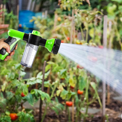 Pistola de Riego, Pistola de Agua para Jardín Manguera, 8 Modos Pulverizar Ajustable Alta Presión Boquilla de Espuma con Dispensador para Lavado Coche y Mascota, Regar Planta y Césped