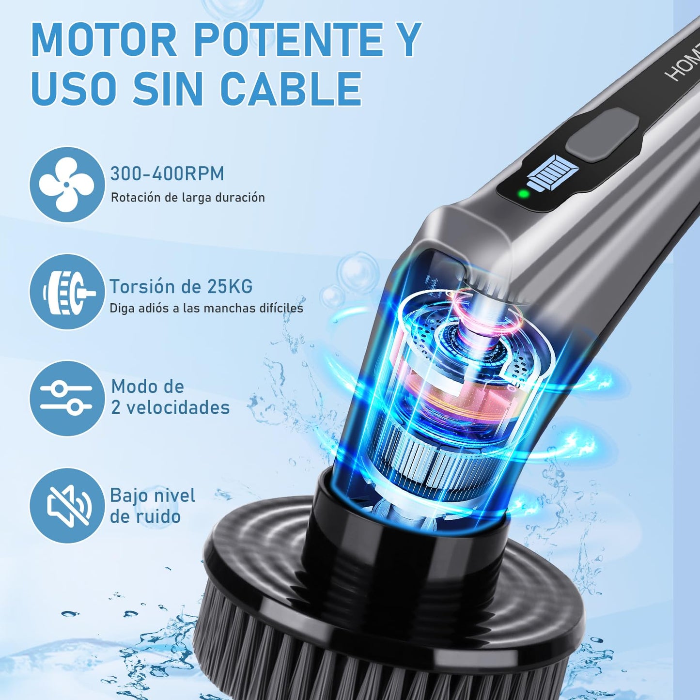 Cepillo de Limpieza EléCtrico Giratorio 14 en 1, [Pantalla de la Batería] [IPX8 Impermeable] Homtronics Cepillo Eléctrico Limpieza Hogar con 9 Cepillo Reemplazables, Pare Baño
