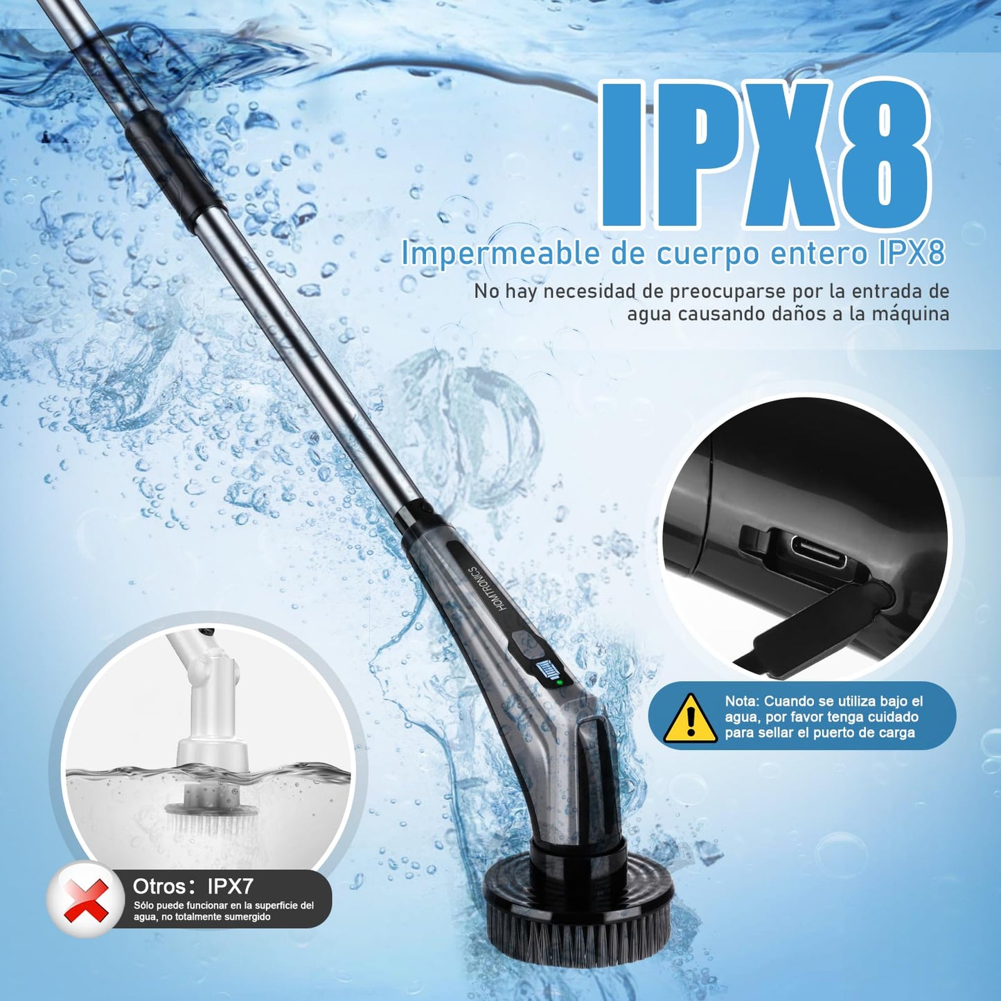 Cepillo de Limpieza EléCtrico Giratorio 14 en 1, [Pantalla de la Batería] [IPX8 Impermeable] Homtronics Cepillo Eléctrico Limpieza Hogar con 9 Cepillo Reemplazables, Pare Baño