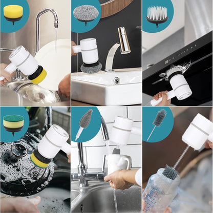 Cepillo Eléctrico Limpieza Multiusos | Kit Completo 6 Cabezales | Cocina, Baño, Lavabo, Suelos, Ruedas | Recargable, Giratorio, Portátil, Resistente