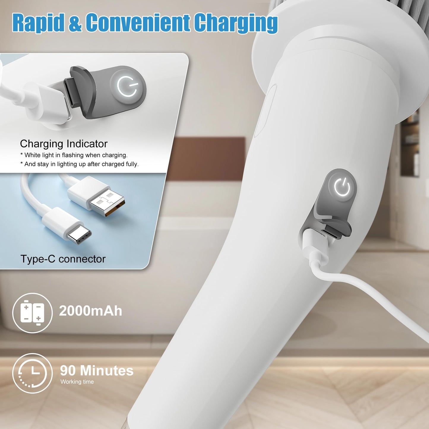 GeeSoul Cepillo de limpieza eléctrico giratorio 13 en 1, gran potencia con 2 velocidades ajustables, cepillo limpiador de ducha para baño, bañera, inodoro, cocina, regalos para abuela