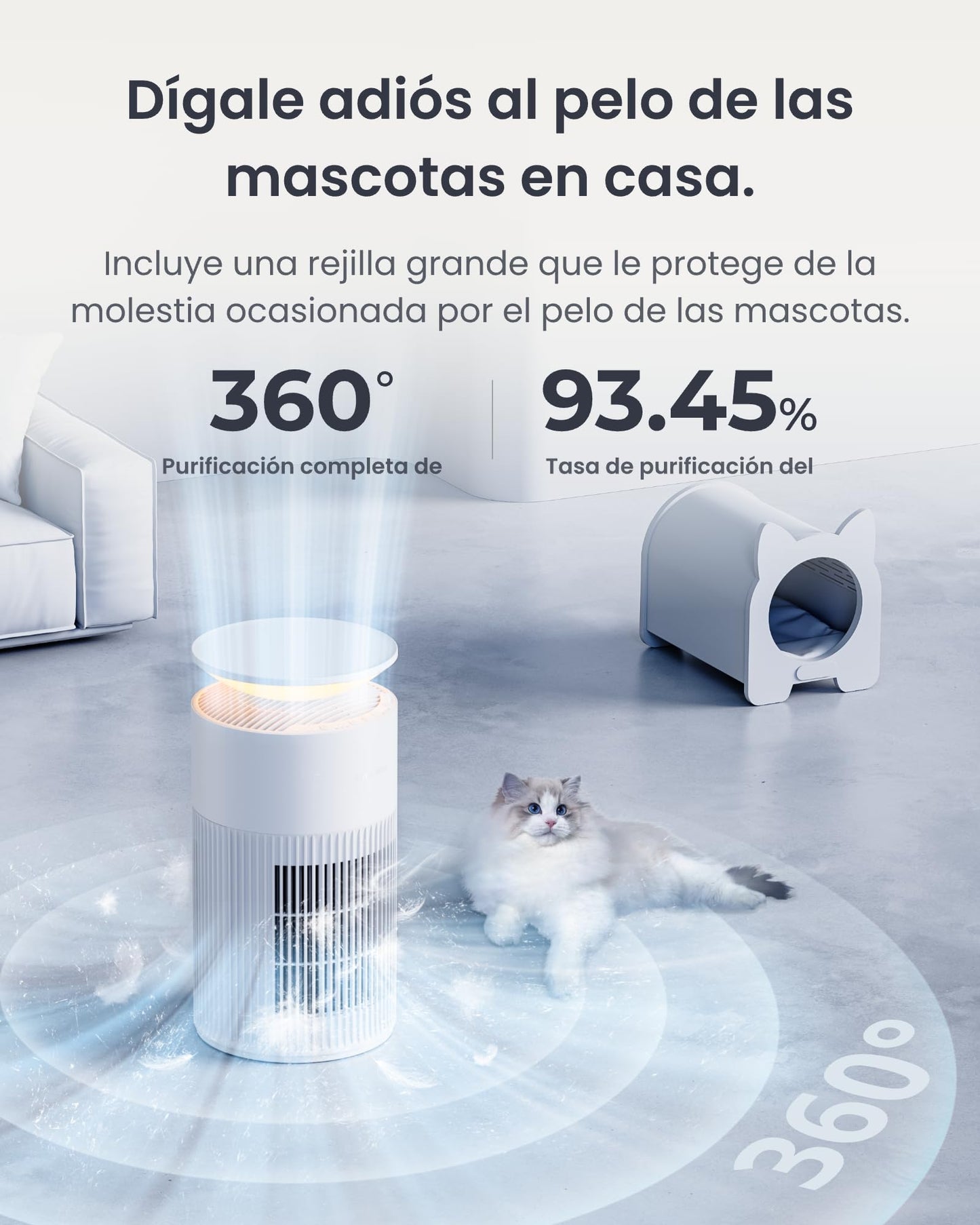 SwitchBot Purificador De Aire Con App Y Luz Nocturna, CADR 400m³/h Hasta 83㎡, Filtro HEPA Elimina 99.97% De Moho, Polvo, Polen, Modo Sueño 20dB, Modo Mascotas Para Familias Con Animales