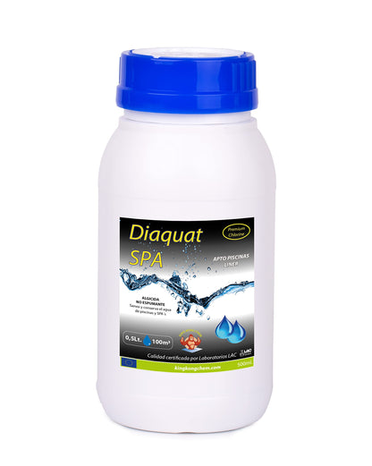Kit Cloro Piscinas Pequeñas DIACLOR Multi 5 ACCIONES 500 GR (Pastillas 20 GR) SIN Cobre + Antialgas DIAQUAT SPA 500 ML + DOSIFICADOR