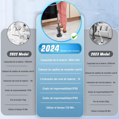 Cepillo de Limpieza EléCtrico Giratorio 14 en 1, [Pantalla de la Batería] [IPX8 Impermeable] Homtronics Cepillo Eléctrico Limpieza Hogar con 9 Cepillo Reemplazables, Pare Baño