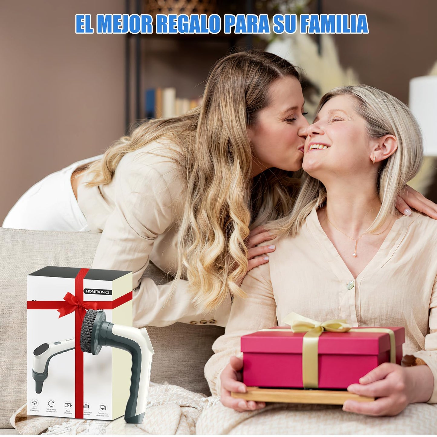 Cepillo Eléctrico Limpieza Hogar, [Pantalla de Batería] [Impermeable IPX8] Homtronics Cepillo Limpieza con 7 Cabezales, Cepillo de Limpieza para Limpiar Superficies de Cocina, Utensilios