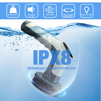 Cepillo Eléctrico Limpieza Hogar, [Pantalla de Batería] [Impermeable IPX8] Homtronics Cepillo Limpieza con 7 Cabezales, Cepillo de Limpieza para Limpiar Superficies de Cocina, Utensilios