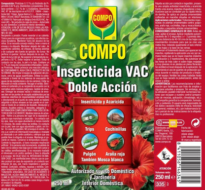 COMPO Aerosol Doble Acción, Insecticida y acaricida, Para jardinería exterior doméstica, 250 ml
