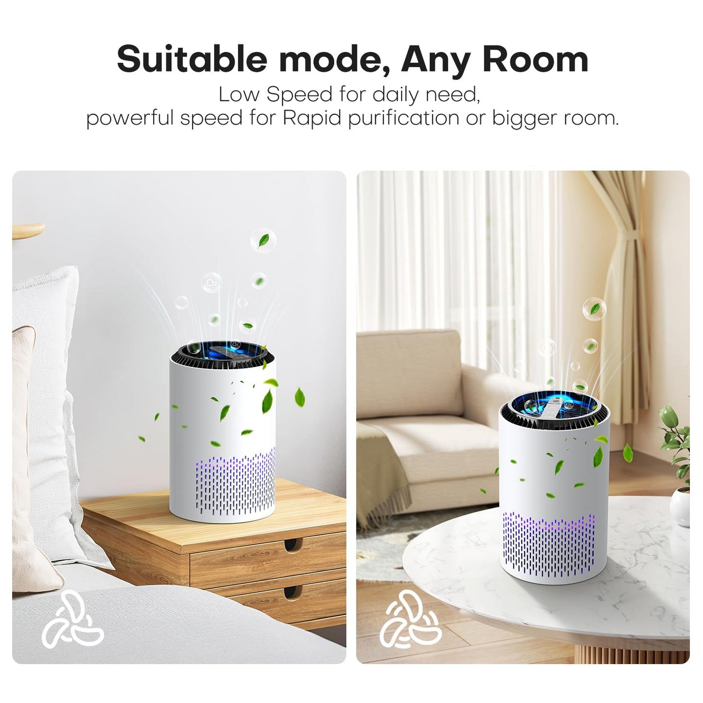 QEXREED Purificador De Aire Para Alergias En Hogar, Filtro HEPA De Alta Eficiencia, 3 Velocidades Y Temporizador, Elimina AléRgenos Y PartíCulas