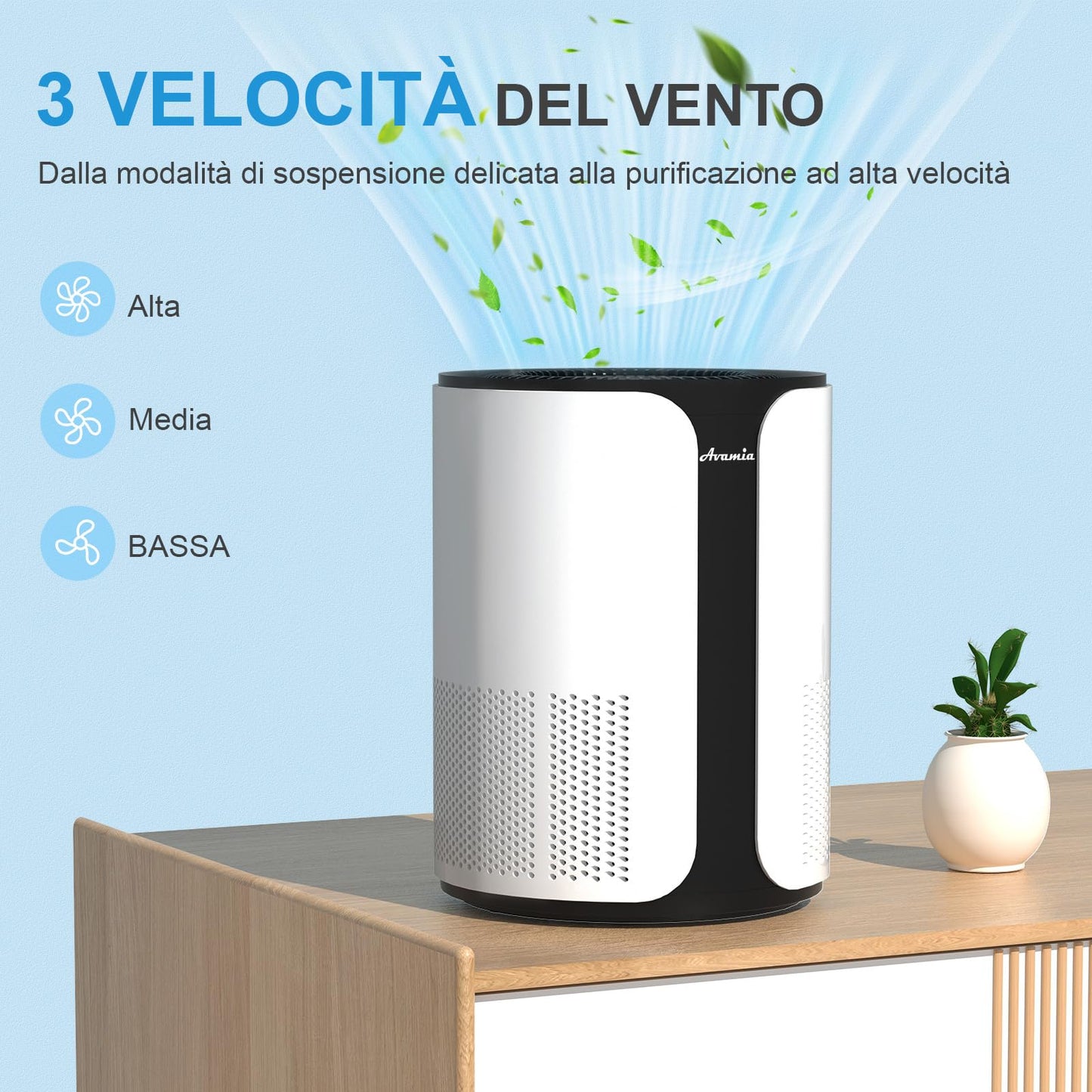 Avamia Purificador de Aire para Habitaciones Grandes de hasta 100 ㎡, Purificador HEPA H14 para Dormitorios y Dueños de Mascotas, Filtro Compacto para Polvo, Humo, Pelos de Mascotas, Caspa y Polen