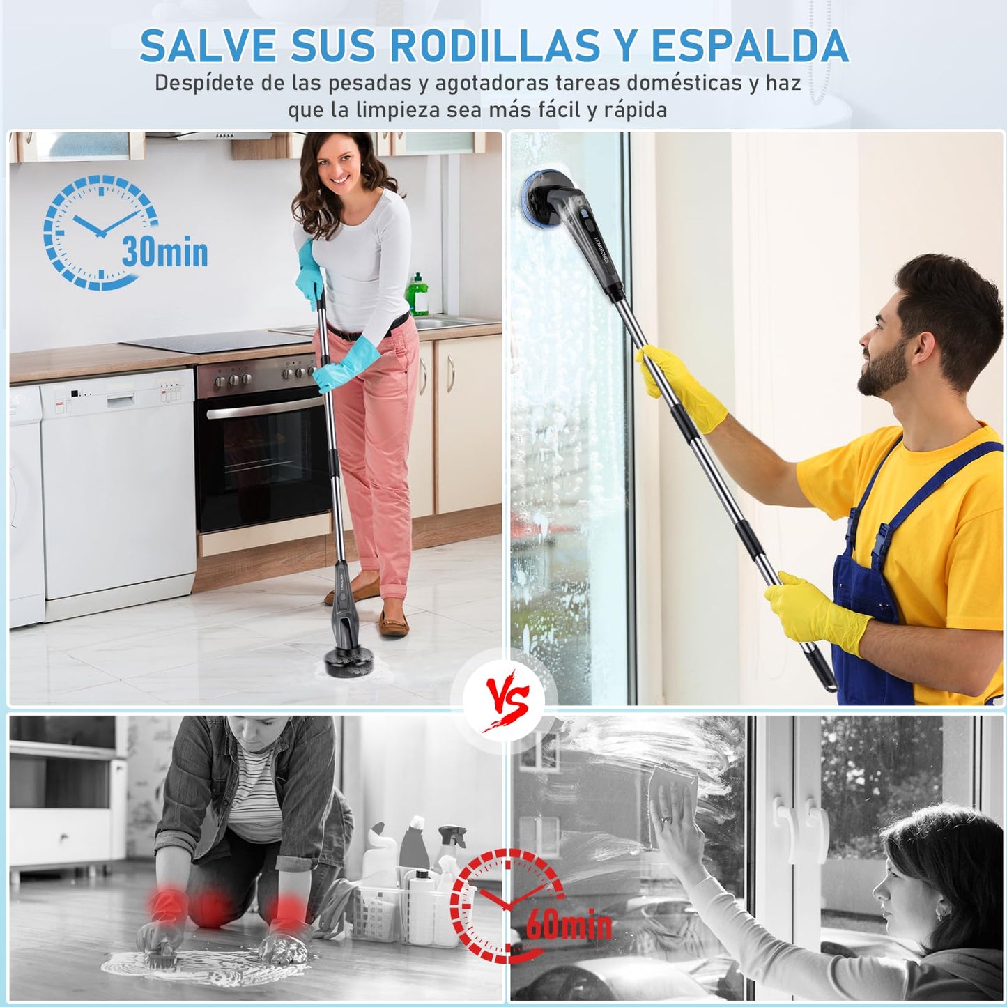 Cepillo de Limpieza EléCtrico Giratorio 14 en 1, [Pantalla de la Batería] [IPX8 Impermeable] Homtronics Cepillo Eléctrico Limpieza Hogar con 9 Cepillo Reemplazables, Pare Baño