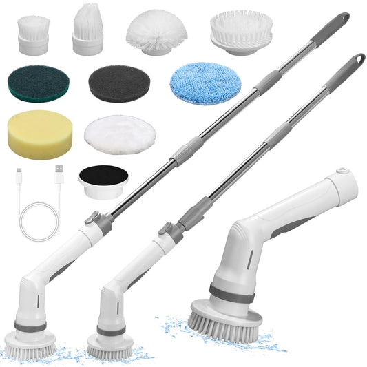 SOBEAU Cepillo De Limpieza Electric, Electrico Limpieza Hogar con 9 Cabezales de Cepillo de Repuesto, Cepillo Limpieza Electrico Mango Ajustable 2 Velocidades para Baño, Coche, Cocina,Suelo