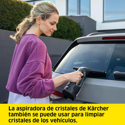Kärcher Limpiadora de Cristales WV 2 Black Edition, Autonomía de Batería: 35 min, Indicador LED Estado Batería, 2 Boquillas de Aspiración, Pulverizador y Paño Microfibra, 20 ml Detergente