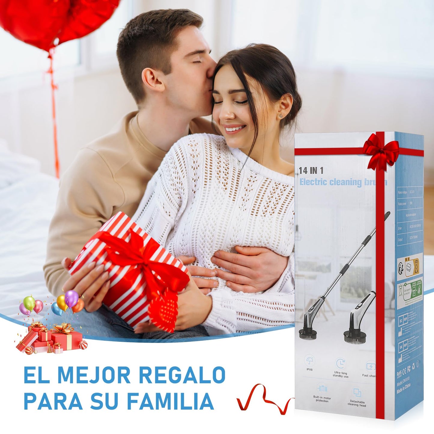 Cepillo de Limpieza EléCtrico Giratorio 14 en 1, [Pantalla de la Batería] [IPX8 Impermeable] Homtronics Cepillo Eléctrico Limpieza Hogar con 9 Cepillo Reemplazables, Pare Baño