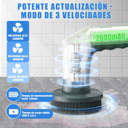 Cepillo Eléctrico Limpieza Hogar, [Pantalla de Batería] [Impermeable IPX8] Homtronics Cepillo Limpieza con 7 Cabezales, Cepillo de Limpieza para Limpiar Superficies de Cocina, Utensilios