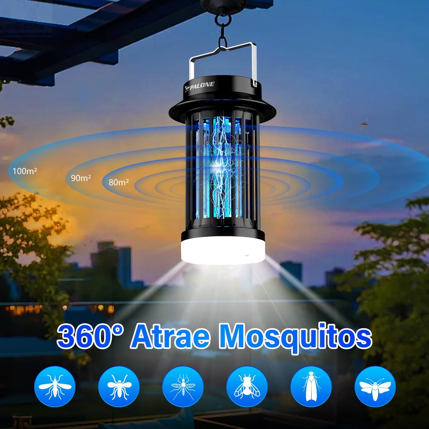 PALONE Lampara Antimosquitos IluminacióN Recargable Atrapa Moscas Atrapa Mosquitos USB LED Potente, Adecuado para Dormitorio, JardíN, Camping, Interior y Exterior.